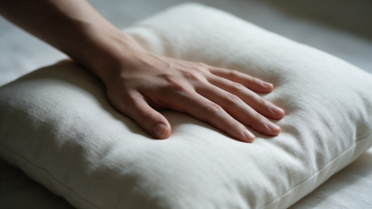 A relaxed hand resting on a soft cushion in low evening light